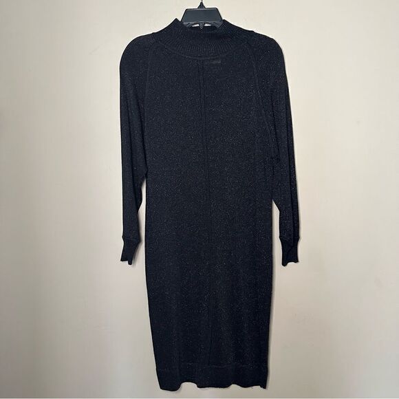 Vintage Bill Blass Knits | Black Metallic Knit Sparkle shoulder pads Le dress - Picture 5 of 9